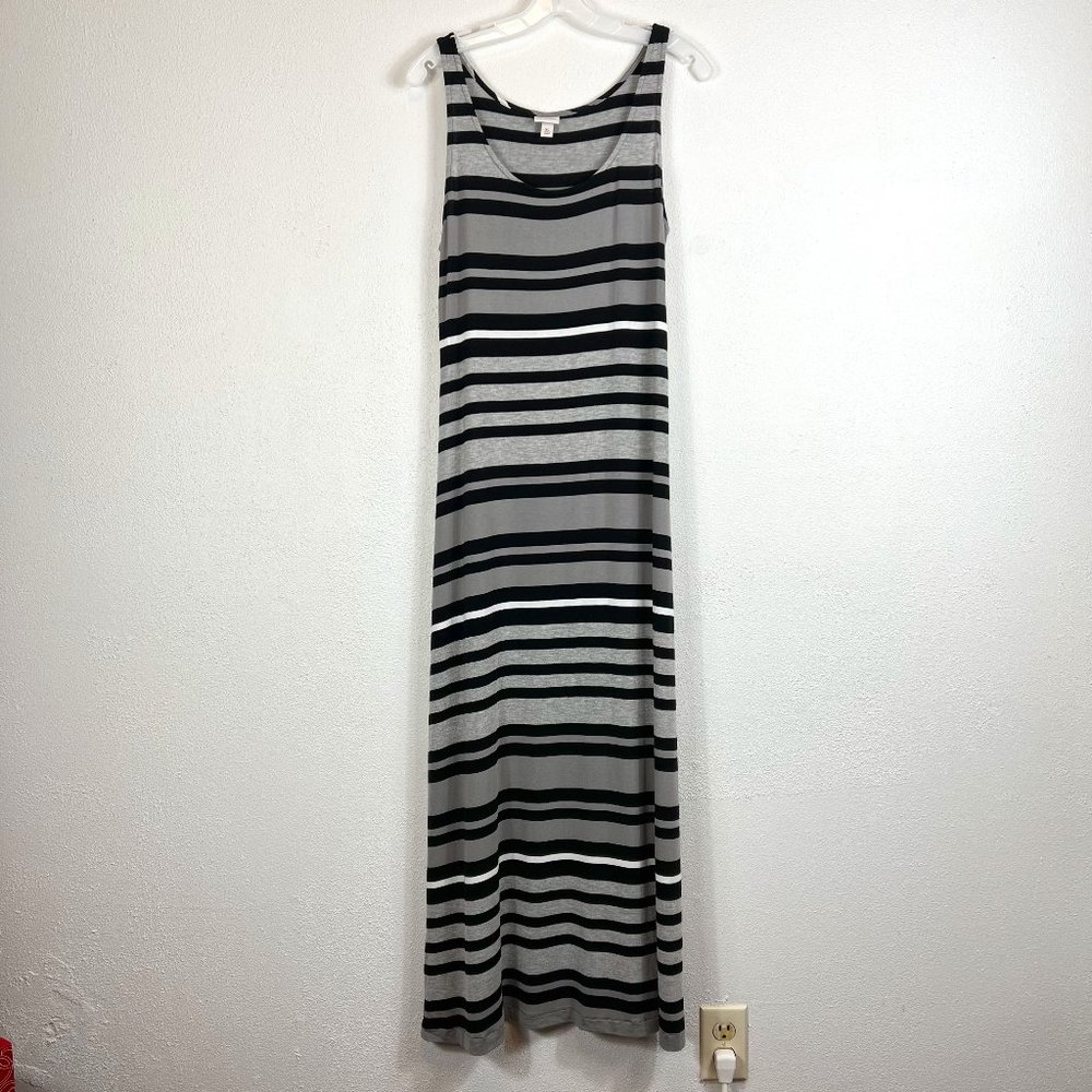 MERONA MAXI DRESS SIZE XL BLACK GRAY & WHITE HORIZONTAL STRIPES GREAT CONDITION